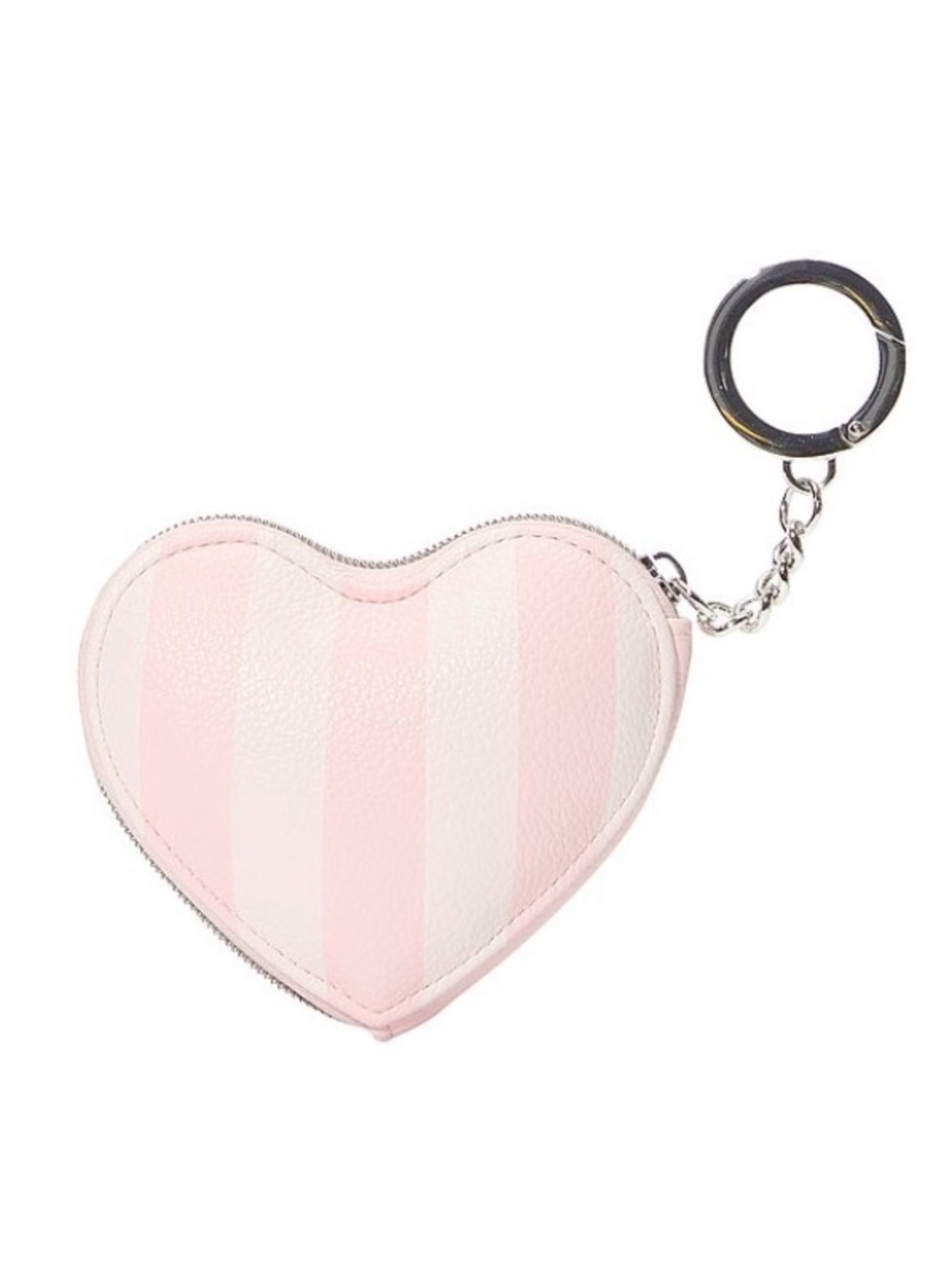 NWT Victoria's Secret Pink & White Striped Heart Pouch/Keychain - Picture 3 of 4